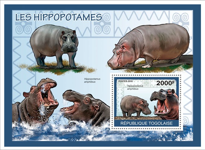 Hippos, (Hippopotamus amphibious) - Issue of Togo postage stamps