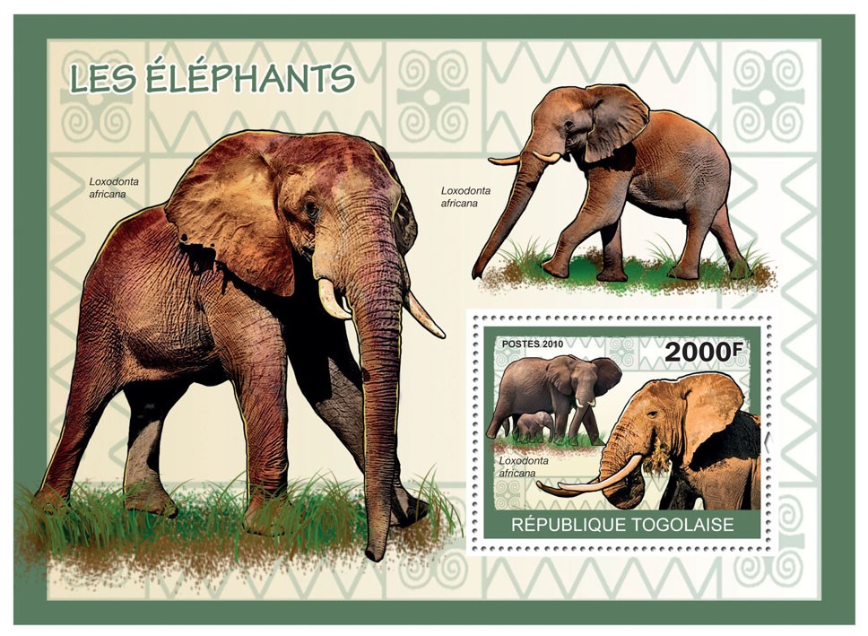 Elephants, (Loxodonta africana) - Issue of Togo postage stamps