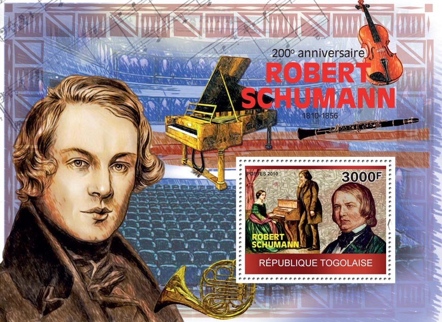 200th Anniversary of Robert Schumann, (1810-1856) - Issue of Togo postage stamps