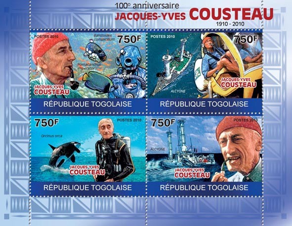 100th Anniversaire of Jacques-Yves Cousteau,  (1910-1997) - Issue of Togo postage stamps