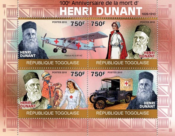100th  Anniversary of the Death of Henri Dunant,  Red Cross - Issue of Togo postage stamps