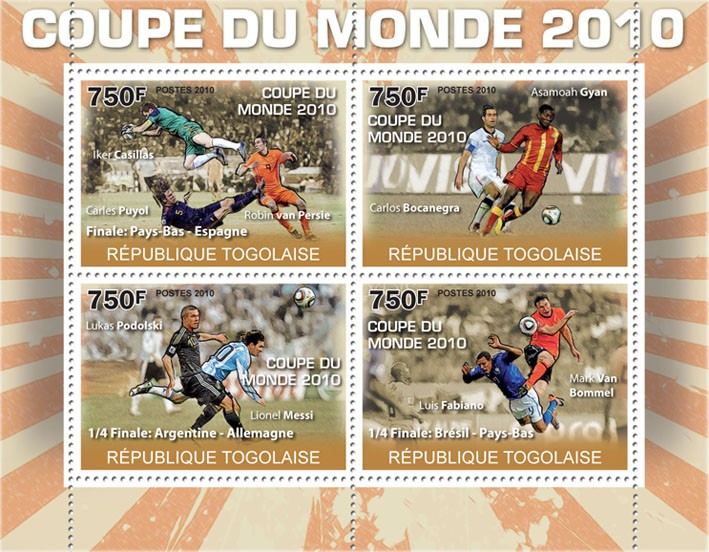 World Football Cup 2010, (Iker Casillas ... Mark van Bommel). - Issue of Togo postage stamps