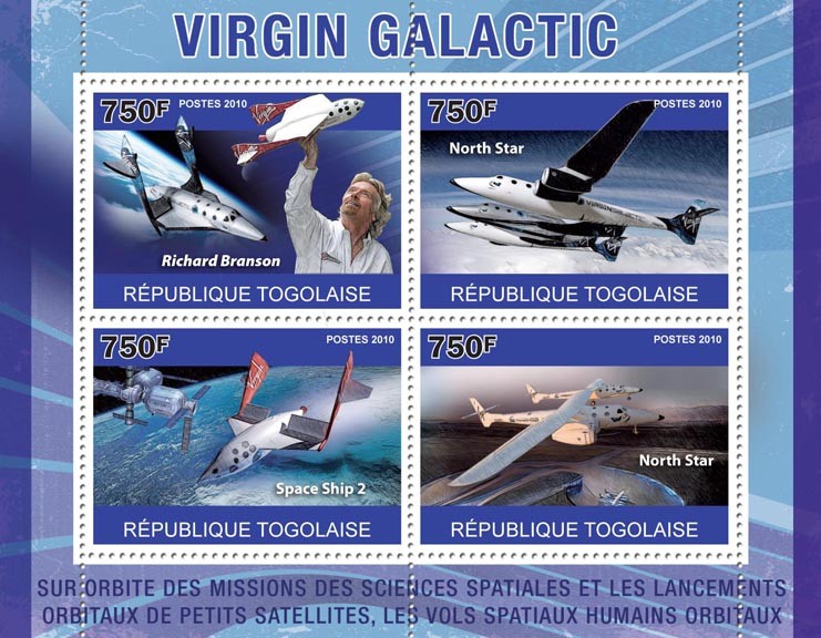 Virgin Galactic (R.Branson, North Star, Space Ship 2). - Issue of Togo postage stamps