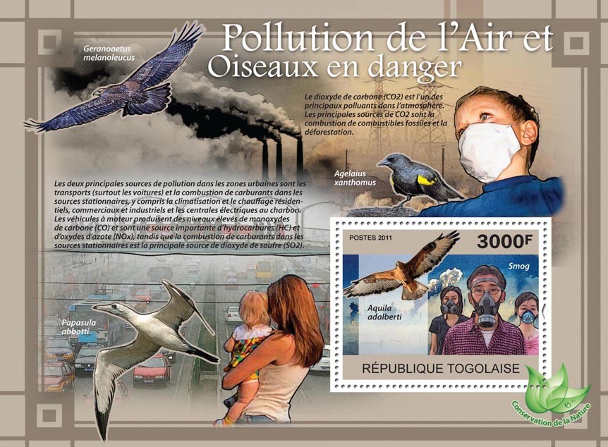 Air Pollution & Endangered Birds. - Issue of Togo postage stamps