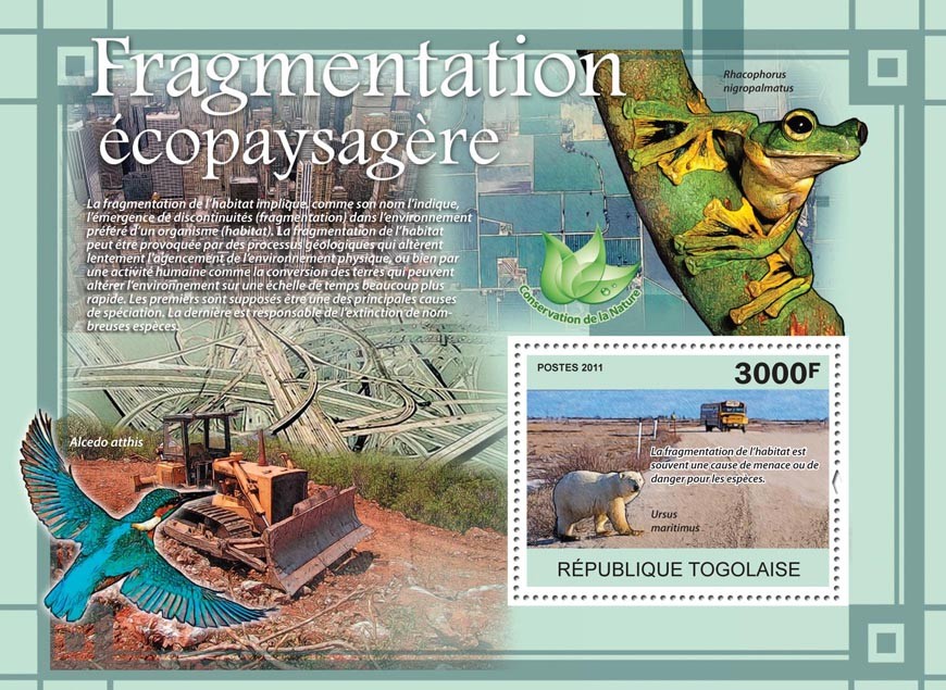 Habitat Fragmentation, Animals. - Issue of Togo postage stamps
