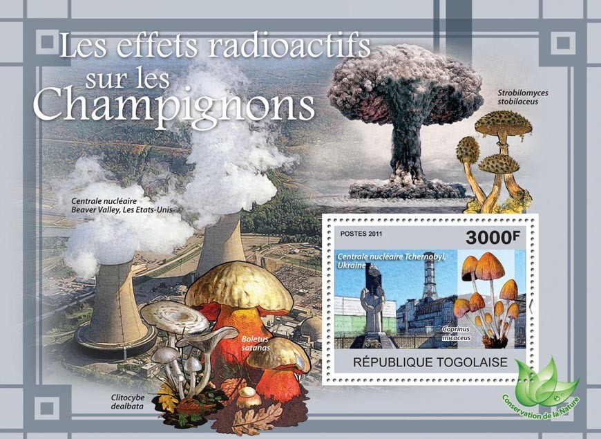 The Radioactive Effects on Mushrooms. - Issue of Togo postage stamps