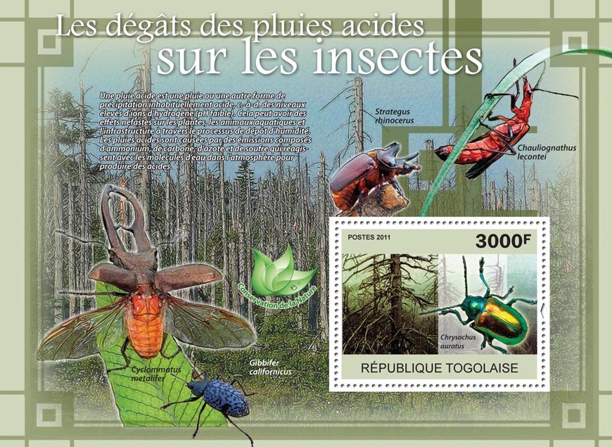 The Damage of Acid Rain on Insects. - Issue of Togo postage stamps