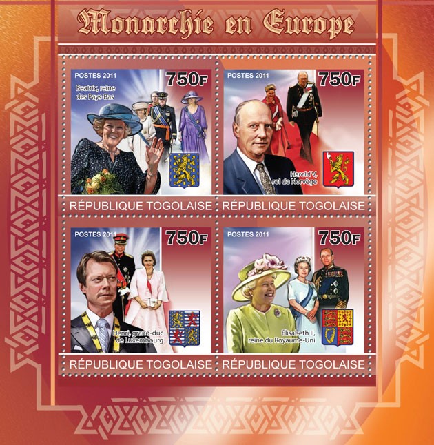 Monarchies in Europe I, ( The Netherlands, Norway, Luxembourg, United Kingdom ). - Issue of Togo postage stamps