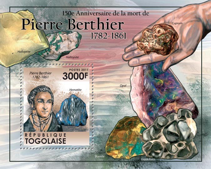 50th Anniversary of the death of Pierre Berthier (1782-1861), Minerals. - Issue of Togo postage stamps