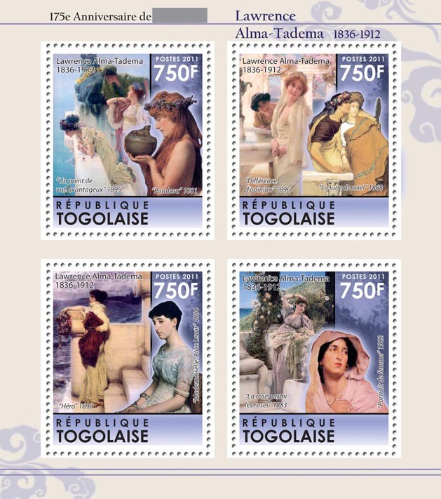 175th Anniversary of Lawrence Alma-Tadema (1836-1912) - Issue of Togo postage stamps