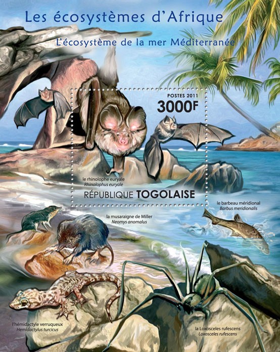 Ecosystem of Mediterranean Sea. - Issue of Togo postage stamps