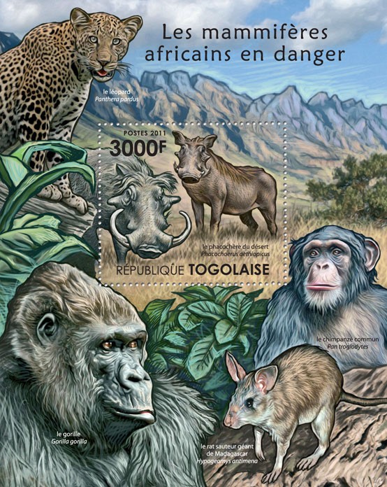 African Mammals at Danger. - Issue of Togo postage stamps