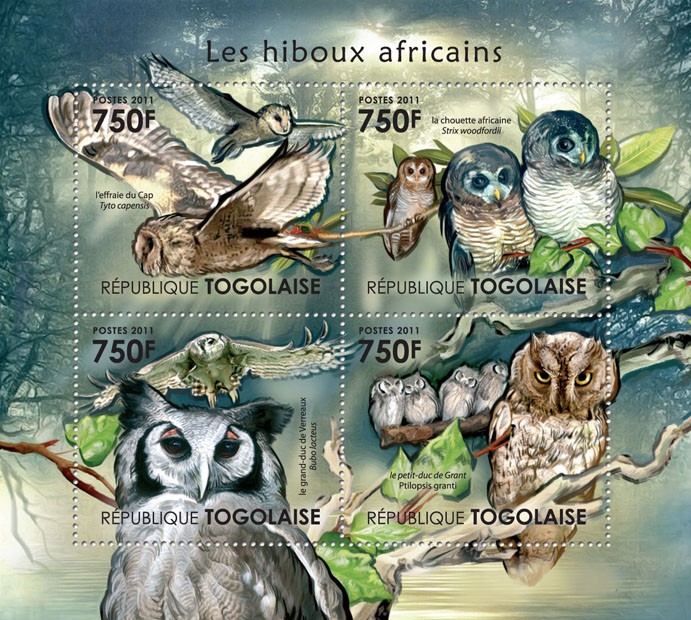 African Owls. - Issue of Togo postage stamps