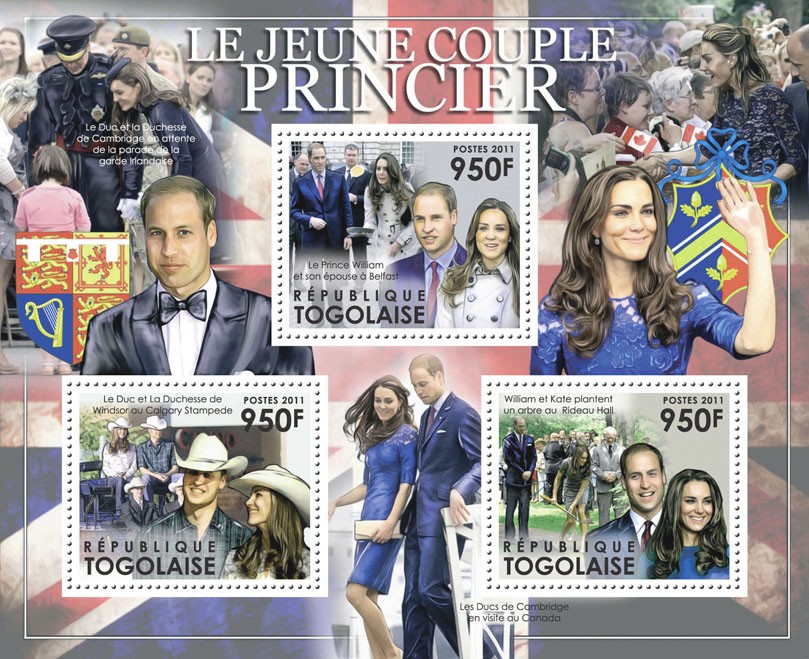 The Young Royal Couple, Prince William & Katherine Middleton. - Issue of Togo postage stamps