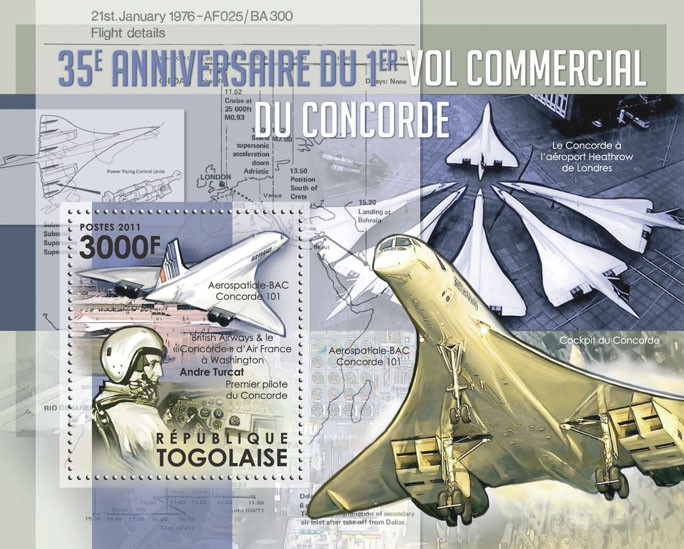 35th Anniversary of the First Commercial Flight of Concorde. - Issue of Togo postage stamps