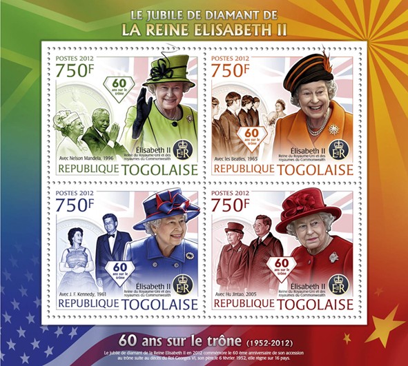 The Diamond Jubilee of Queen Elizabeth II,  (Nelson Mandela, Hu Jintao). - Issue of Togo postage stamps