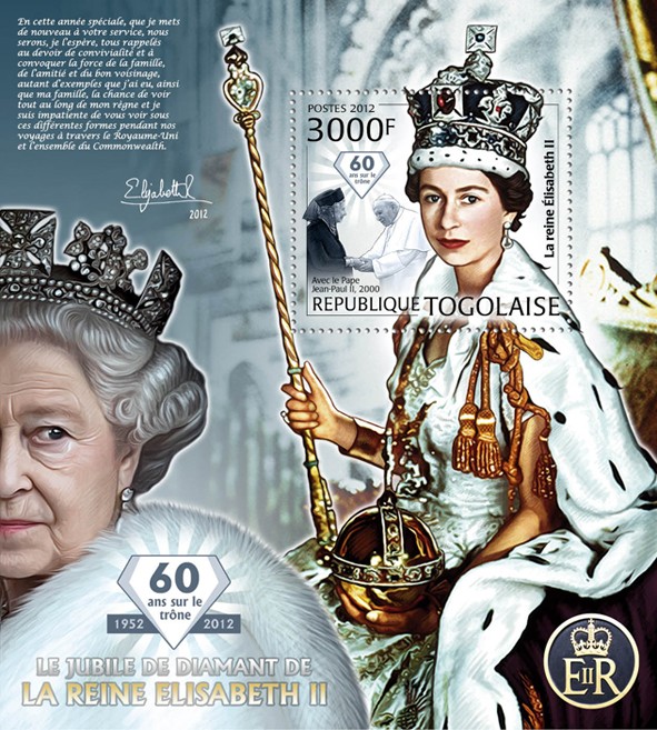 The Diamond Jubilee of Queen Elizabeth II, (Pope John Paul II). - Issue of Togo postage stamps