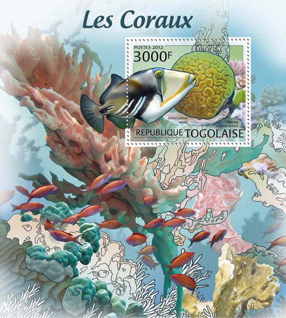 Corals & Fishes, (Rhinecanthus assasi, Diploria labyrinthiformis ). - Issue of Togo postage stamps