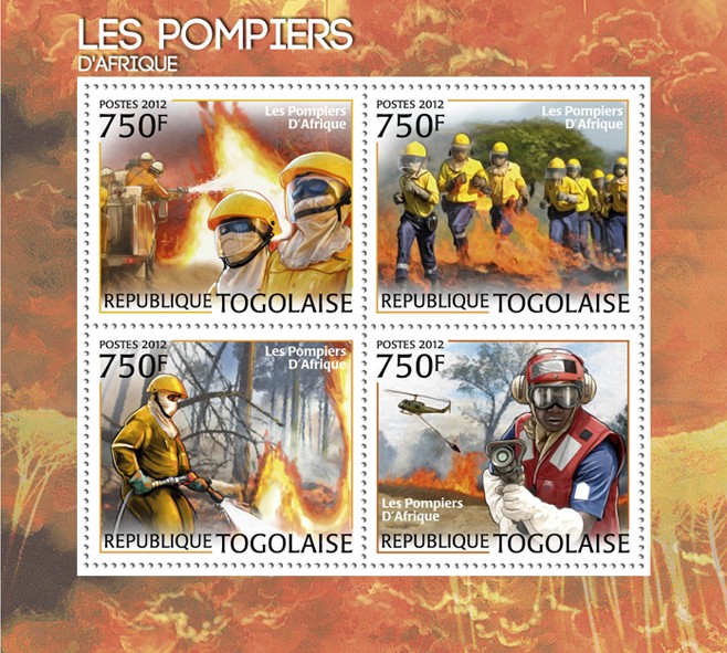 Fire Brigade of Africa, (Fire Truck & Helicopter). - Issue of Togo postage stamps