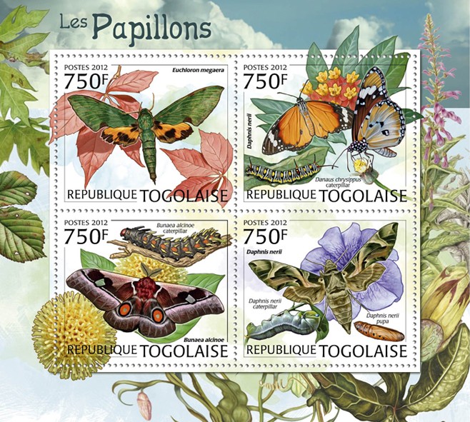 Butterflies, (Euchloroon megaera, Daphnis nerii). - Issue of Togo postage stamps