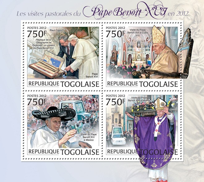 Pope Benedict XVI (Pastoral visits in 2012) - Issue of Togo postage stamps