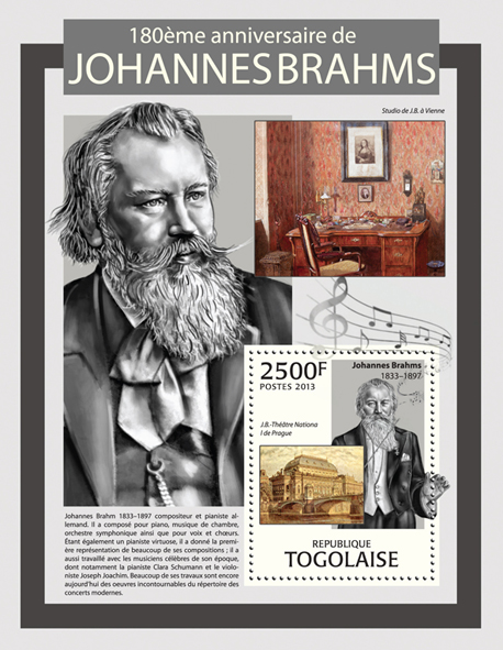 Johannes Brahms - Issue of Togo postage stamps