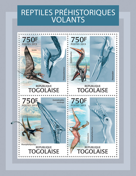 Prehistoric flying reptiles - Issue of Togo postage stamps