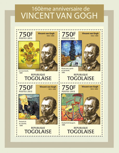 Vincent van Gogh - Issue of Togo postage stamps