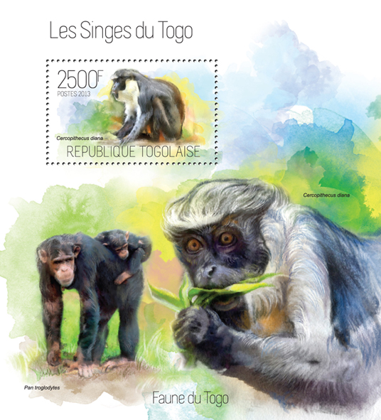 Monkeys - Issue of Togo postage stamps