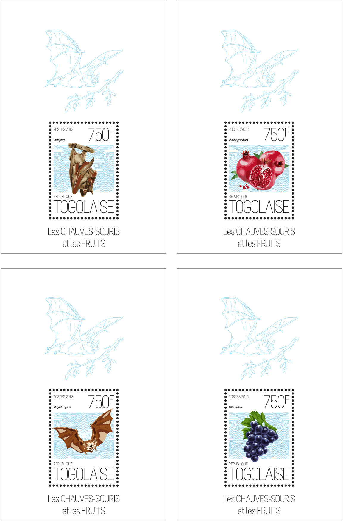 Bats and fruits - Issue of Togo postage stamps