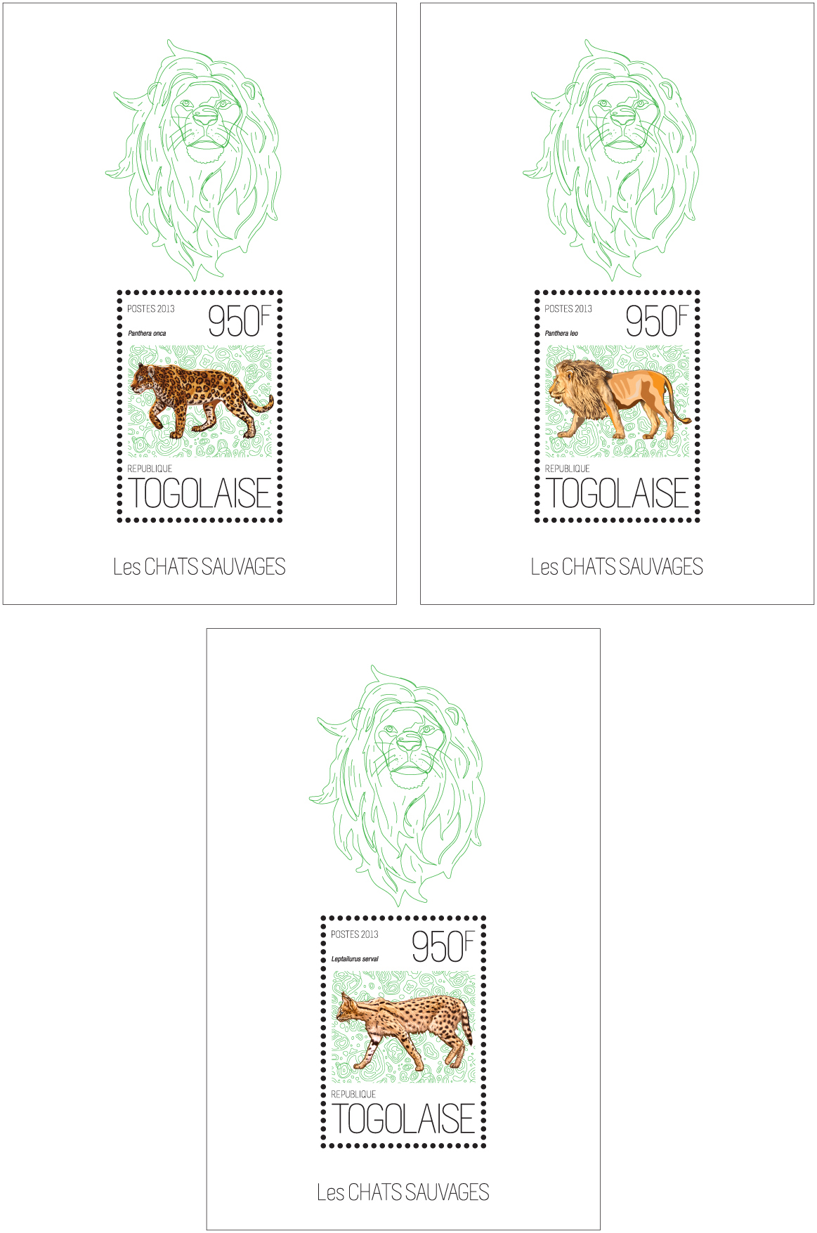 Wild cats - Issue of Togo postage stamps