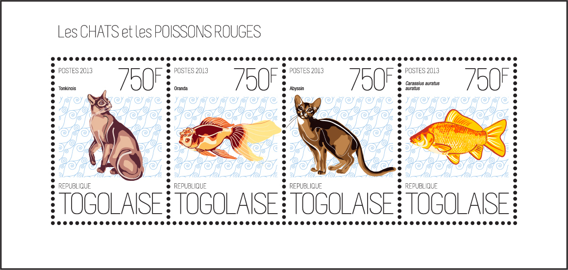 Cats and goldfish - Issue of Togo postage stamps