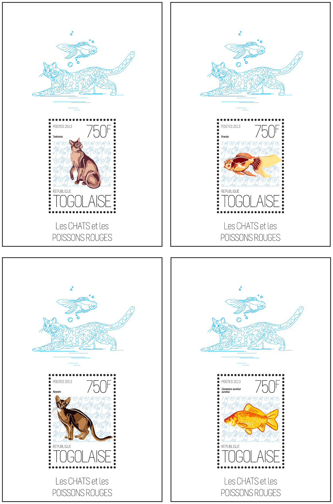 Cats and goldfish - Issue of Togo postage stamps