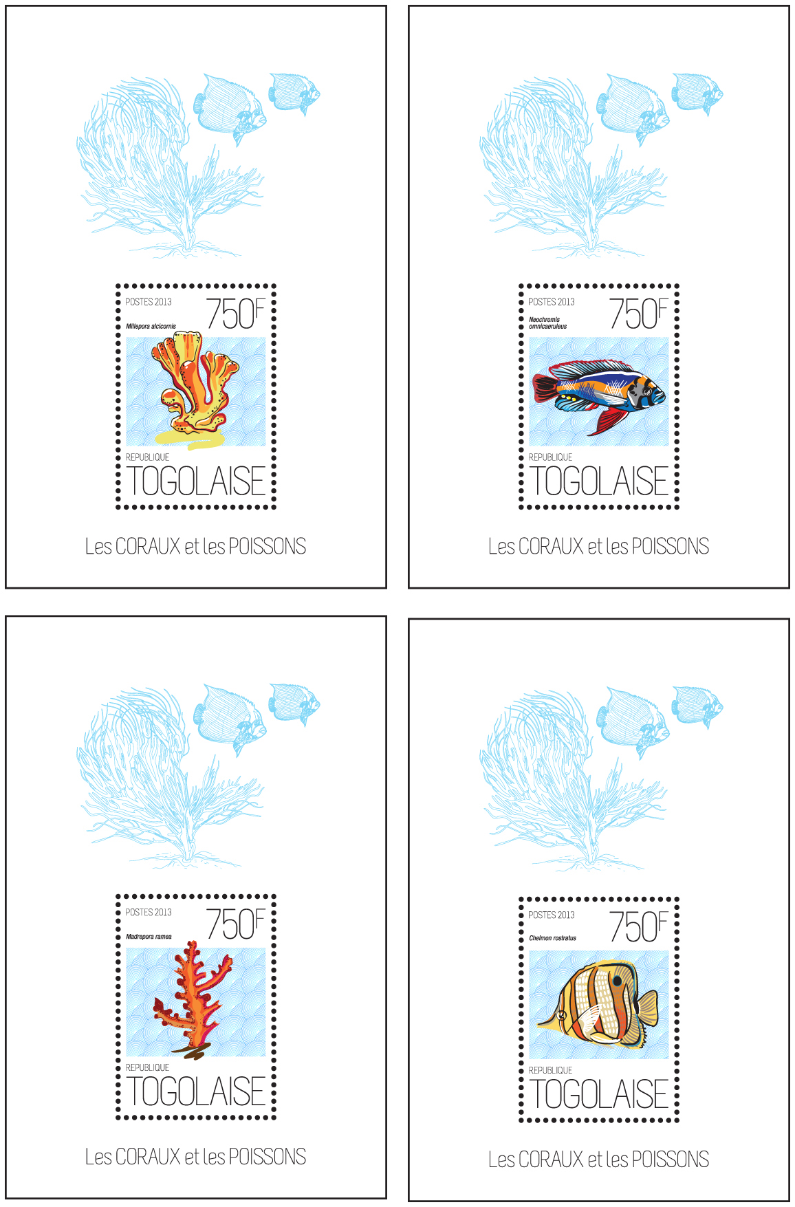 Coral and fish - Issue of Togo postage stamps