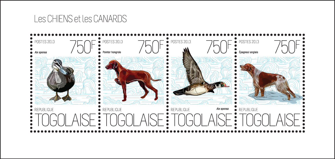 Dogs and ducks - Issue of Togo postage stamps