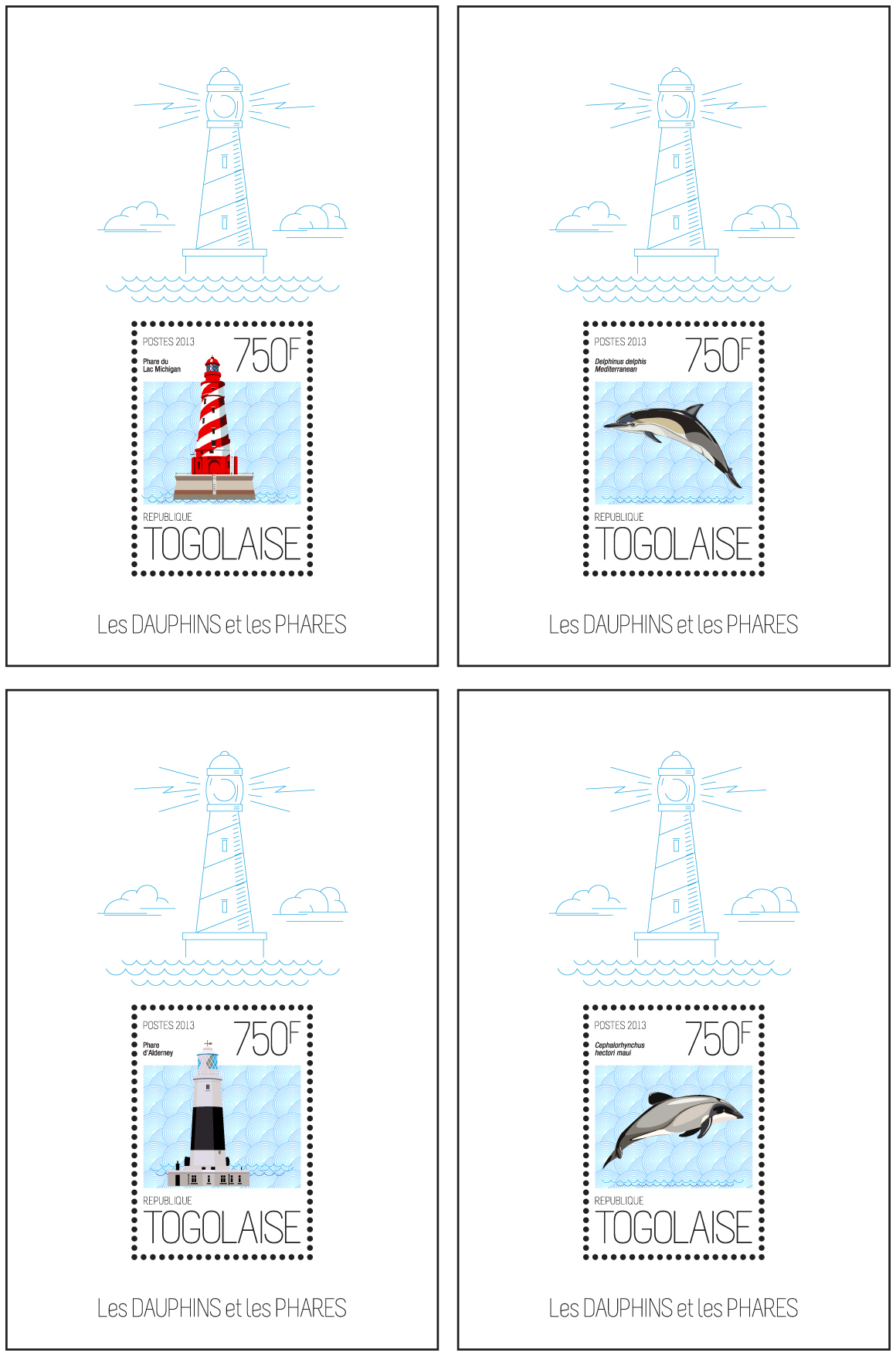 Dolphins and Lighthouses - Issue of Togo postage stamps