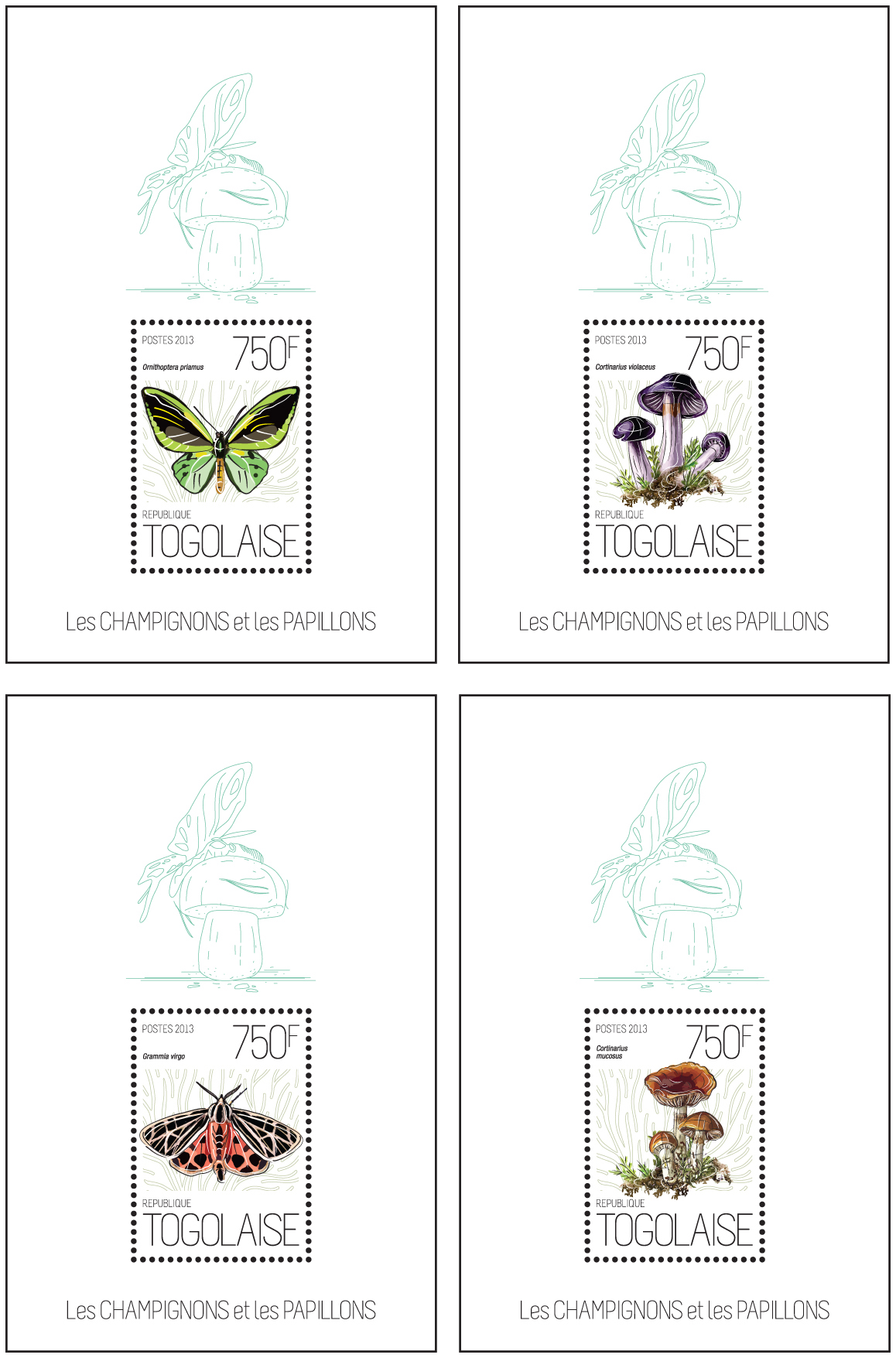 Mushrooms and Butterflies - Issue of Togo postage stamps