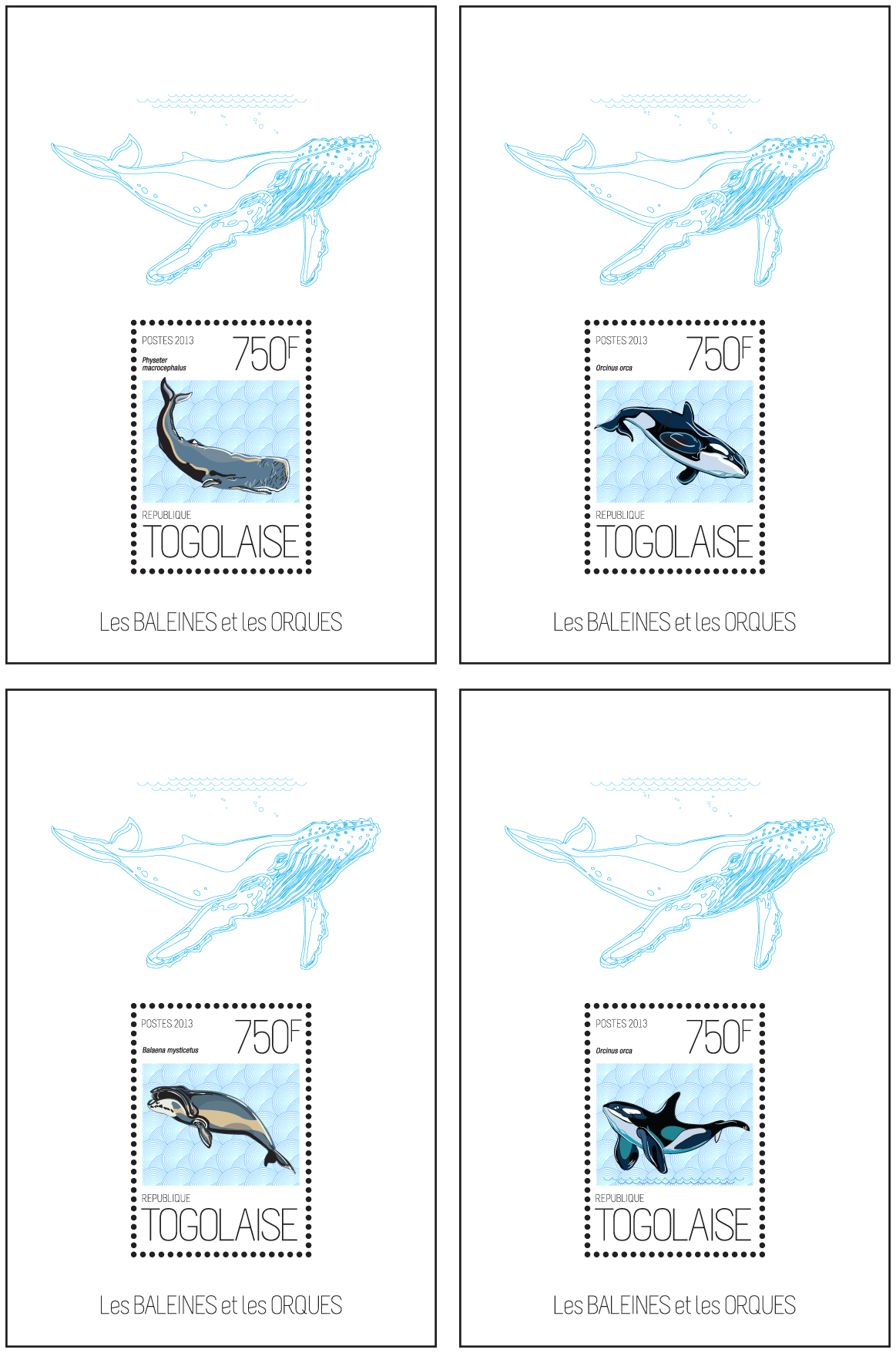Whales and Orcas - Issue of Togo postage stamps