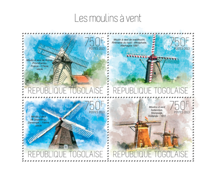 Windmills - Issue of Togo postage stamps