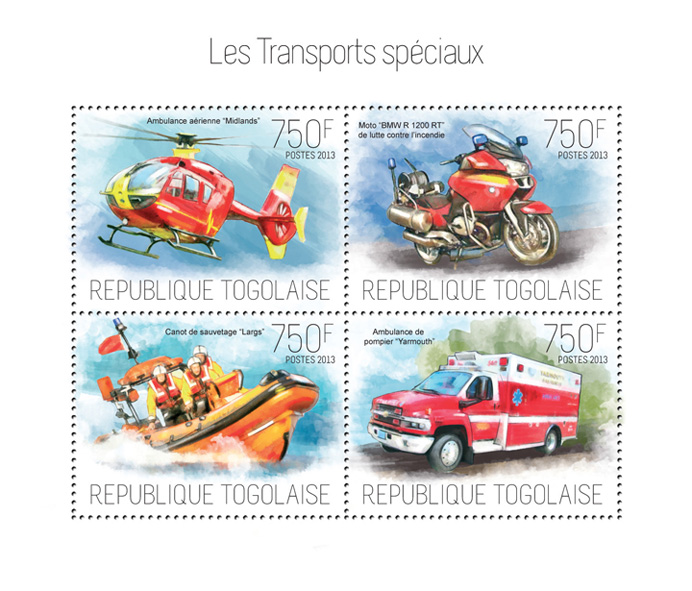Special transport - Issue of Togo postage stamps