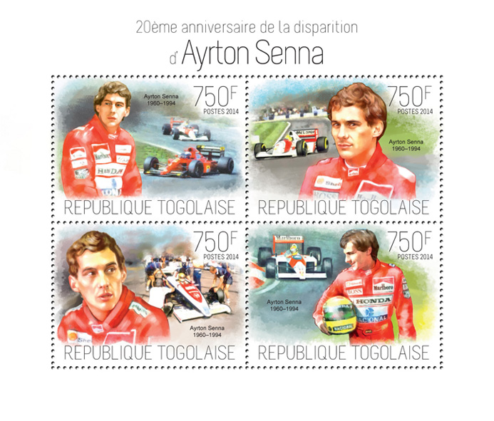 Ayrton Senna - Issue of Togo postage stamps