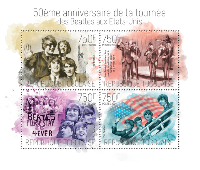 The Beatles in USA - Issue of Togo postage stamps