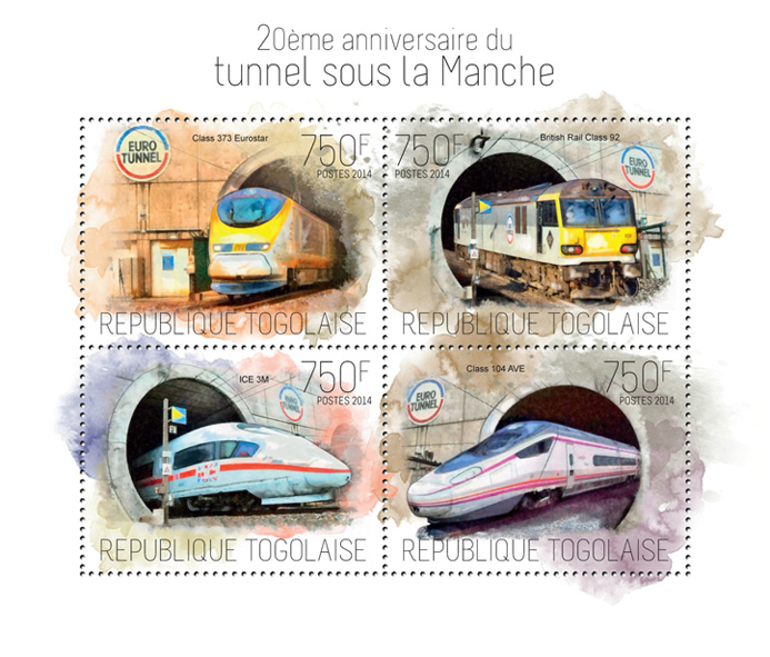 Trains and Tunnels - Issue of Togo postage stamps