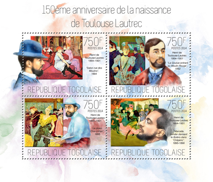 Toulouse Lautrec - Issue of Togo postage stamps