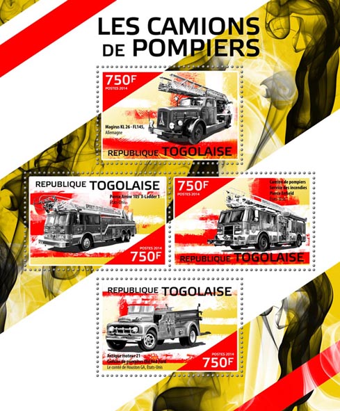 Fire trucks - Issue of Togo postage stamps