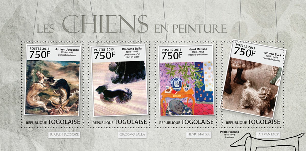 Dogs in Painting - Issue of Togo postage stamps