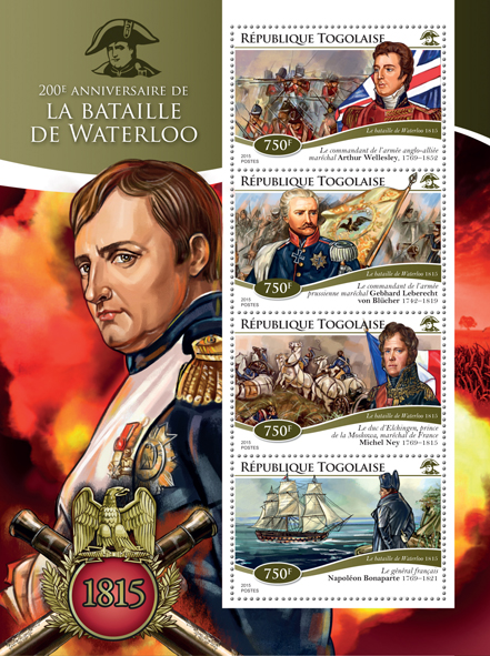 battle of Waterloo - Issue of Togo postage stamps