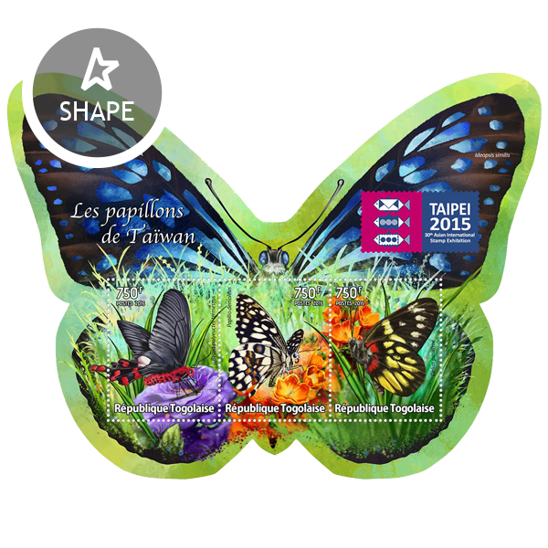 Butterflies – TAIPEI 2015 - Issue of Togo postage stamps