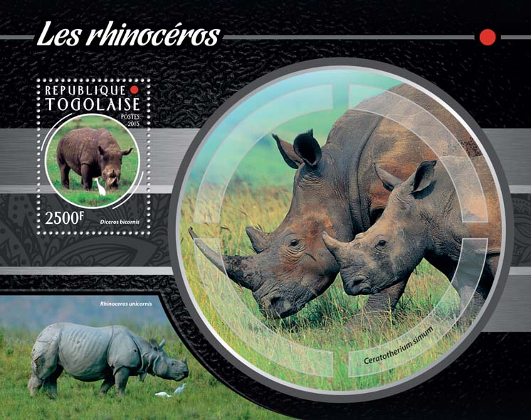 Rhinoceros - Issue of Togo postage stamps