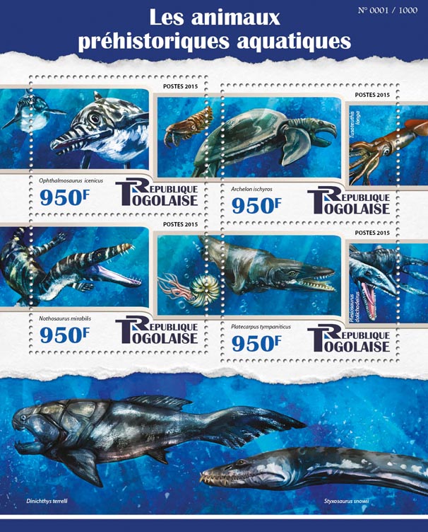 Prehistoric water animals - Issue of Togo postage stamps